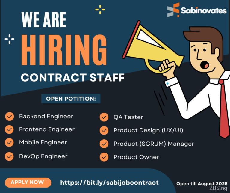Hiring Contract Staff | Sabinovates